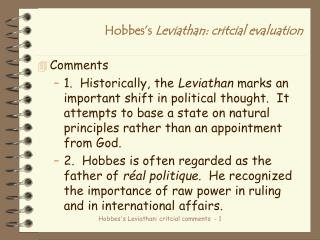 Hobbes’s Leviathan: critcial evaluation