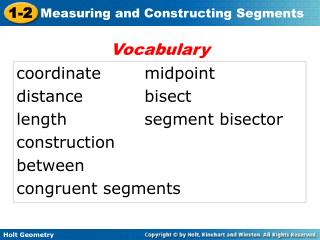 coordinate		midpoint distance		bisect length			segment bisector construction between