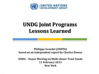 UNDG Joint Programs Lessons Learned