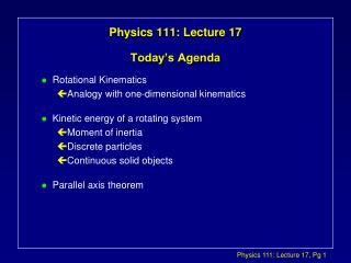 Physics 111: Lecture 17 Today’s Agenda