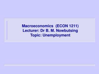 Macroeconomics (ECON 1211) Lecturer: Dr B. M. Nowbutsing Topic: Unemployment