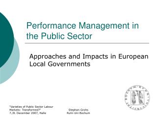 Performance Management in the Public Sector