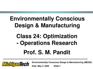 Environmentally Conscious Design &amp; Manufacturing