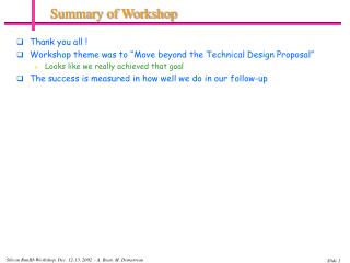 Summary of Workshop