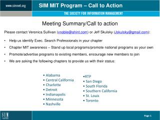 SIM MIT Program – Call to Action