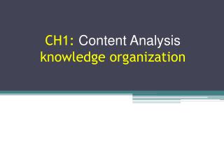 CH1: Content Analysis knowledge organization