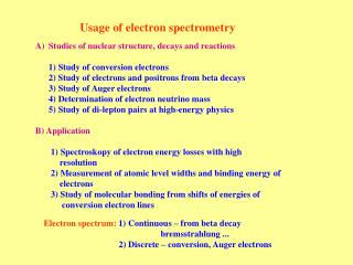 Usage of electron spectrometry