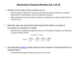 Elementary Chemical Kinetics (25.1-25.2)