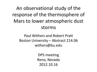 Paul Withers and Robert Pratt Boston University – Abstract 214.06 withers@bu DPS meeting