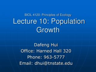 BIOL 4120: Principles of Ecology Lecture 10: Population Growth