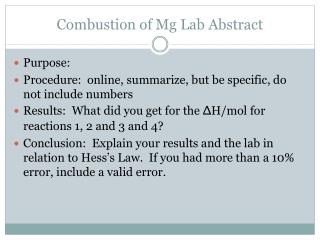 Combustion of Mg Lab Abstract