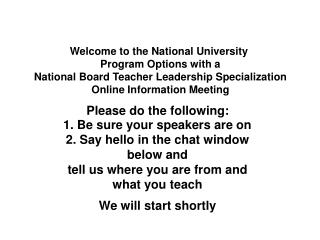 Welcome to the National University Program Options with a