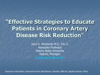 “Effective Strategies to Educate Patients in Coronary Artery Disease Risk Reduction”