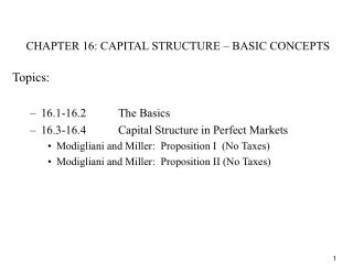 CHAPTER 16: CAPITAL STRUCTURE – BASIC CONCEPTS