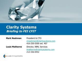 Clarity Systems Briefing to FEI CFIT