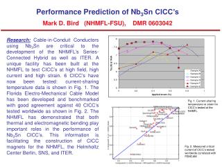 Performance Prediction of Nb 3 Sn CICC’s Mark D. Bird (NHMFL-FSU), DMR 0603042