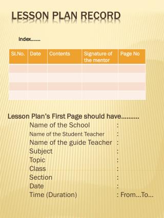 Lesson Plan Record