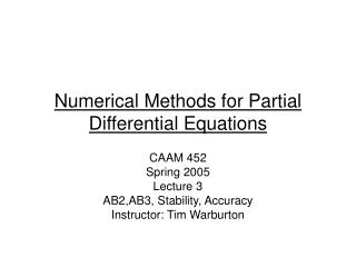 Numerical Methods for Partial Differential Equations