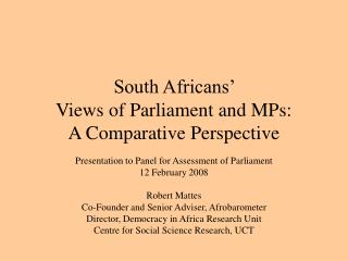 South Africans’ Views of Parliament and MPs: A Comparative Perspective