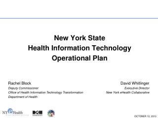 New York State Health Information Technology Operational Plan