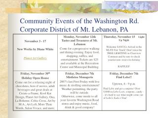 Community Events of the Washington Rd. Corporate District of Mt. Lebanon, PA