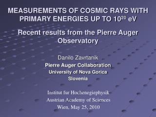 MEASUREMENTS OF COSMIC RAYS WITH PRIMARY ENERGIES UP TO 10 20 eV