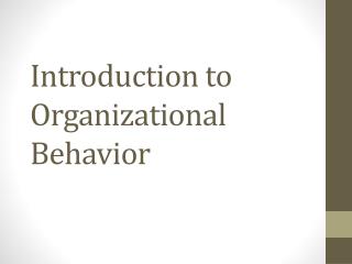 Introduction to Organizational Behavior