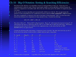 Ch 18 – Big-O Notation: Sorting &amp; Searching Efficiencies