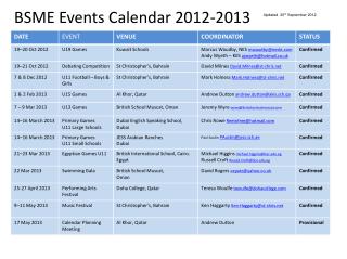 BSME Events Calendar 2012-2013