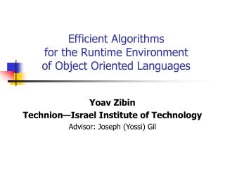Efficient Algorithms for the Runtime Environment of Object Oriented Languages