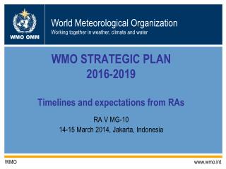 WMO STRATEGIC PLAN 2016-2019 Timelines and expectations from RAs