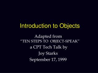 Introduction to Objects