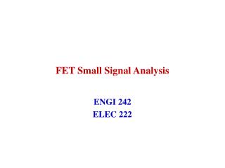 FET Small Signal Analysis