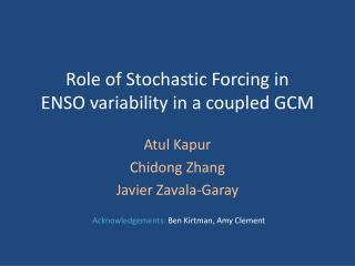 Role of Stochastic Forcing in ENSO variability in a coupled GCM