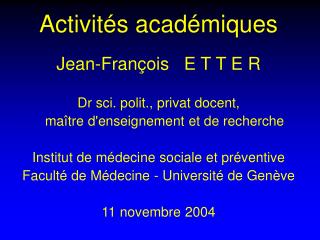 Activités académiques