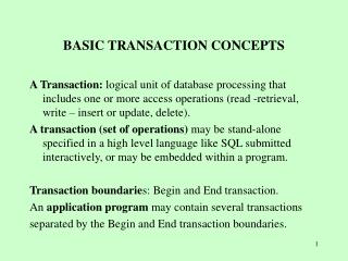 BASIC TRANSACTION CONCEPTS