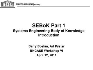 SEBoK Part 1 Systems Engineering Body of Knowledge Introduction