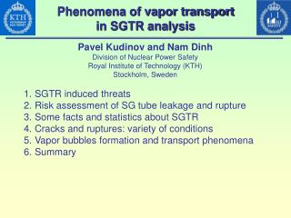 Phenomena of vapor transport in SGTR analysis