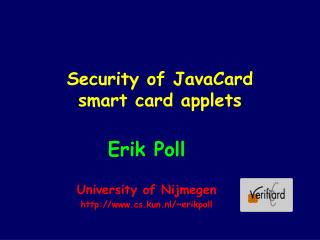 Security of JavaCard smart card applets