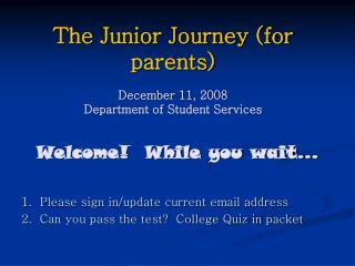 Welcome! While you wait…