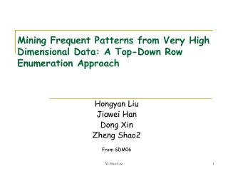 Mining Frequent Patterns from Very High Dimensional Data: A Top-Down Row Enumeration Approach