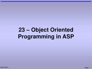 23 – Object Oriented Programming in ASP