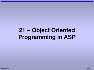21 – Object Oriented Programming in ASP