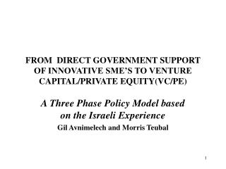 FROM DIRECT GOVERNMENT SUPPORT OF INNOVATIVE SME’S TO VENTURE CAPITAL/PRIVATE EQUITY(VC/PE)