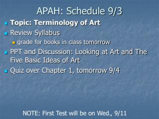 APAH: Schedule 9/3