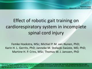 Effect of robotic gait training on cardiorespiratory system in incomplete spinal cord injury