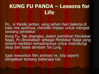 KUNG FU PANDA – Lessons for Life
