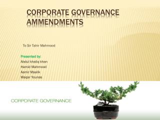 CORPORATE GOVERNANCE AMMENDMENTS