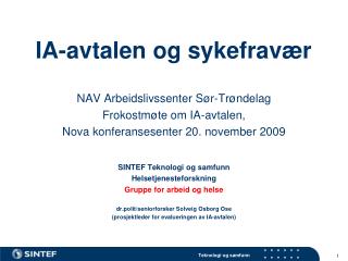 IA-avtalen og sykefravær