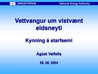 Vettvangur um vistvænt eldsneyti Kynning á starfsemi Ágúst Valfells 28. 06. 2004